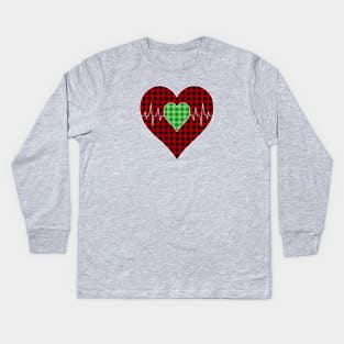 Women’s Striped Plaid Printed Heart Valentine's Day Kids Long Sleeve T-Shirt